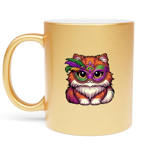 Mardi Gras Persian Cat, Dressed-up Cat Metallic Mugs