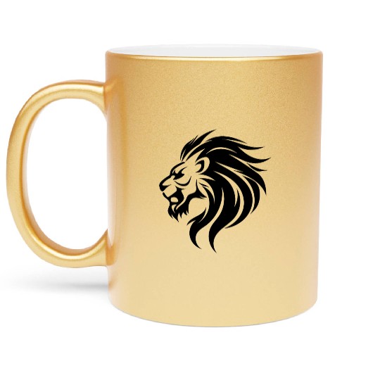 Angry Lion Head Tattoo Style Waving Mane Metallic Mugs