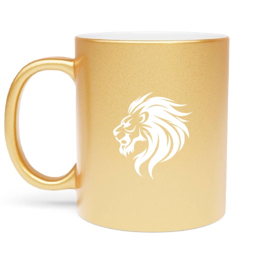 Angry Lion Head Tattoo Style Waving Mane Metallic Mugs