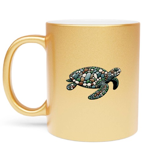 Serenity Swim - Stone Mosaic Sea Turtle Metallic Mugs