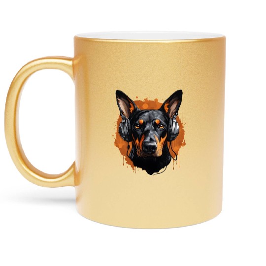 Doberman natural ears Metallic Mugs