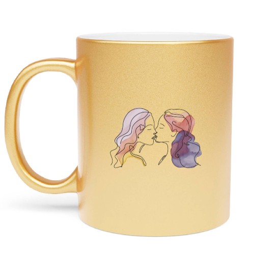 Lesbian Couple Simple Minimalistic Drawing Metallic Mugs