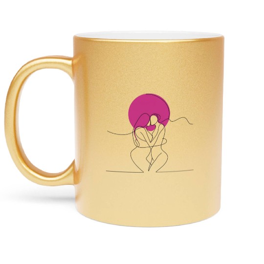 Lesbian Couple Elegant LGBT Line Art Metallic Mugs