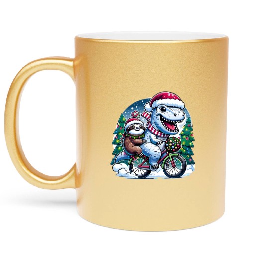 Winter Wonderland T-Rex and Sloth Cycling Duo Metallic Mugs
