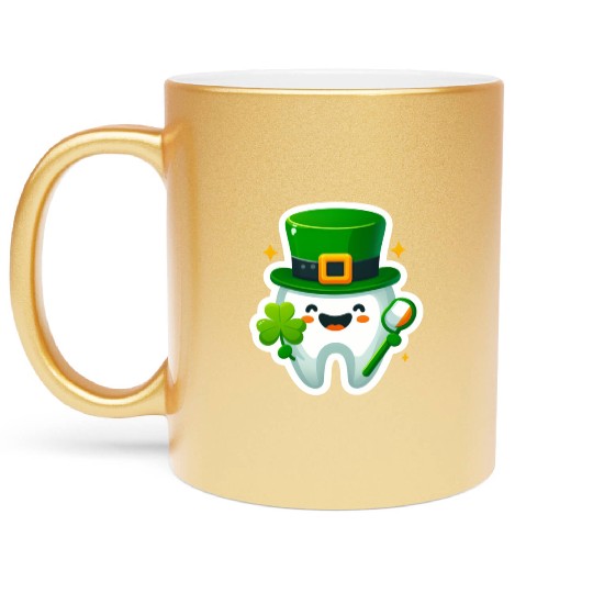 St patricks day cartoon dentist design, cute tooth Metallic Mugs