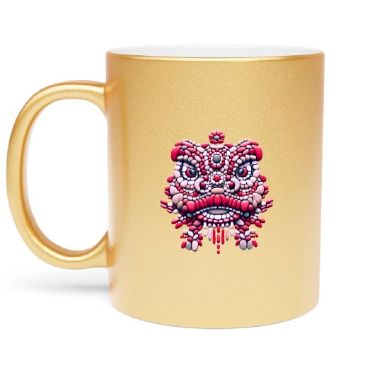 Chinese New Year - Pink Peony Lion Dance Mask Metallic Mugs