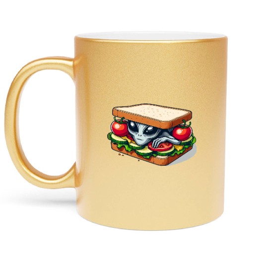 Alien Hiding in a Sandwich Metallic Mugs