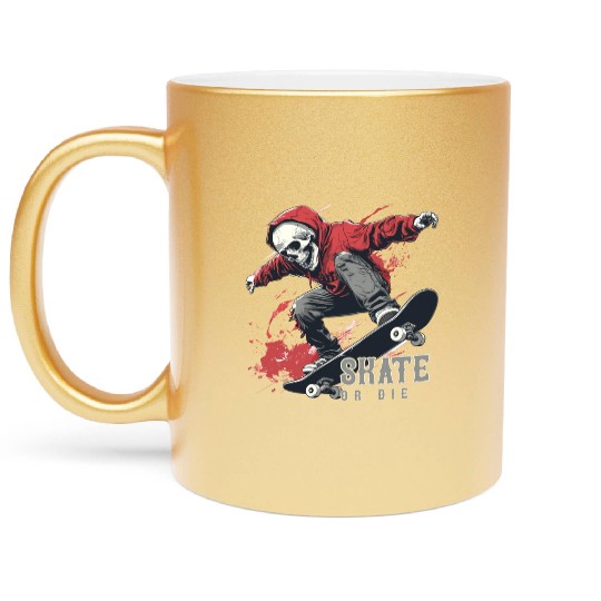 Skeleton Skull Skater Skateboarder Skateboard Metallic Mugs