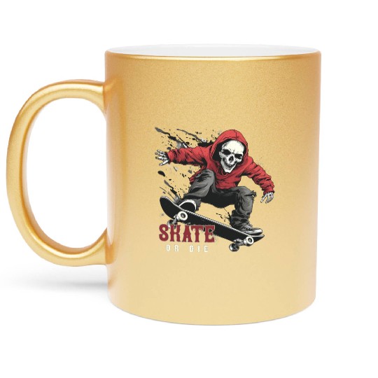 Skeleton Skull Skater Skateboarder Skateboard Metallic Mugs
