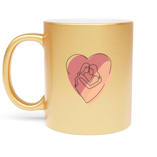 Lesbian Couple in Heart Metallic Mugs