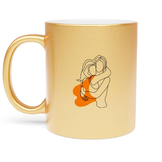 Lesbian Couple Minimalist Line Art Metallic Mugs