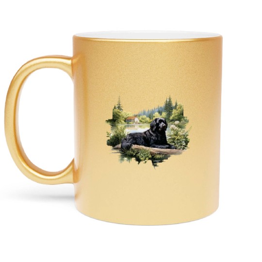 Newfoundland Dog Cottagecore Lakeside Serenity Metallic Mugs