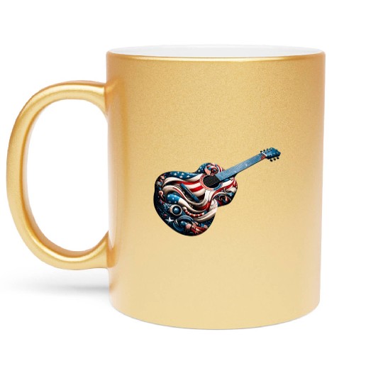 Retro Style Guitar for Guitarists Metallic Mugs