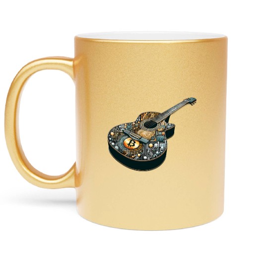 Retro Style Guitar for Guitarists Metallic Mugs