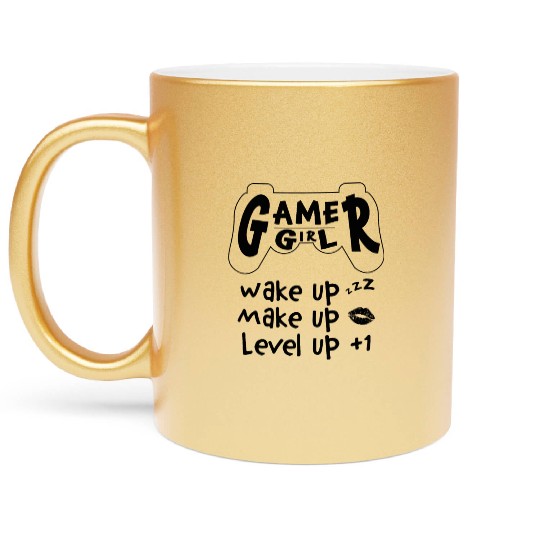 Gamer Girl Wake Up Make Up Level Up Metallic Mugs