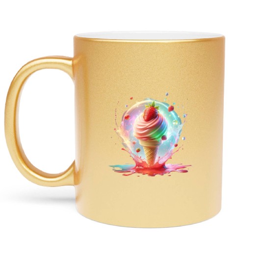 Strawberry Ice Cream with Colorful Luminescence Metallic Mugs