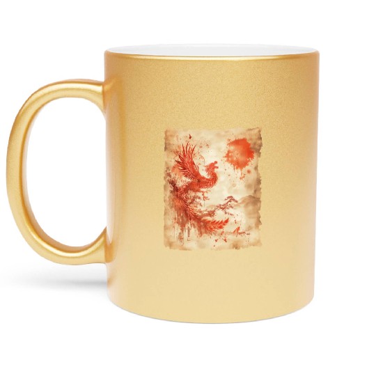 Fantasy Papyrus Scroll Japanese Art Silhouette Metallic Mugs