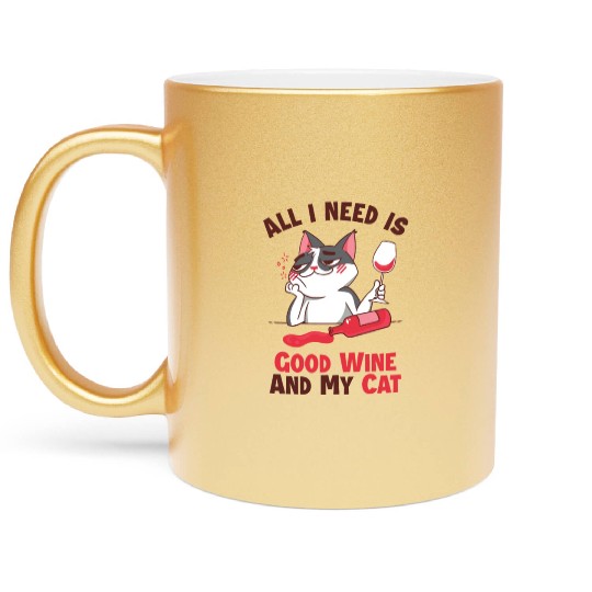 Good Wine and my Cat Cat Mom Cat Lovers Cat Daddy Metallic Mugs