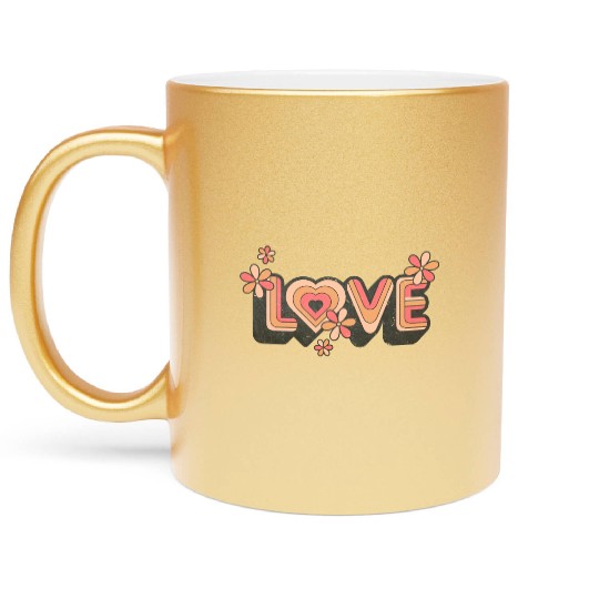 1960s Retro Hippie Floral Love Design Metallic Mugs