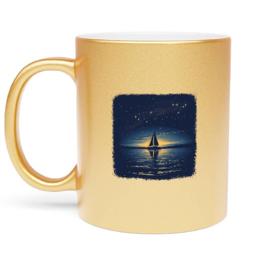 Starry Night Sailing Catamaran Metallic Mugs