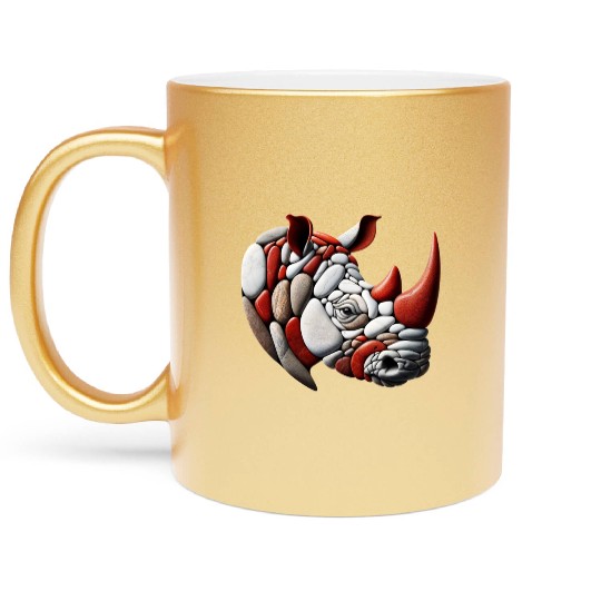 Rustic Terra Rhinoceros Pebble Art Piece Metallic Mugs