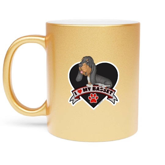 Cute Basset Hound inside a Heart I love my Basset Metallic Mugs