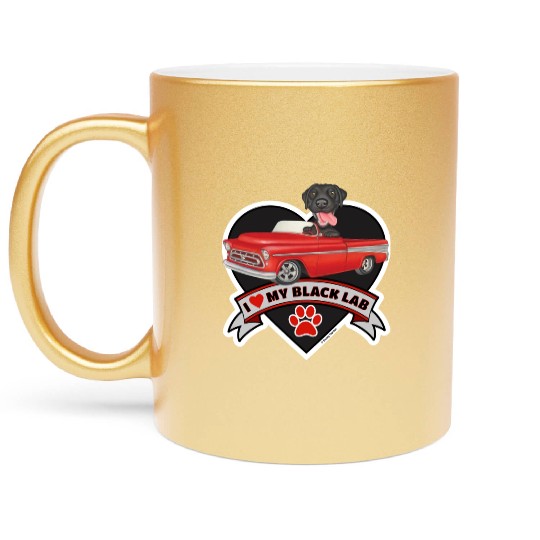 Cute black lab in classic truck inside a heart Metallic Mugs