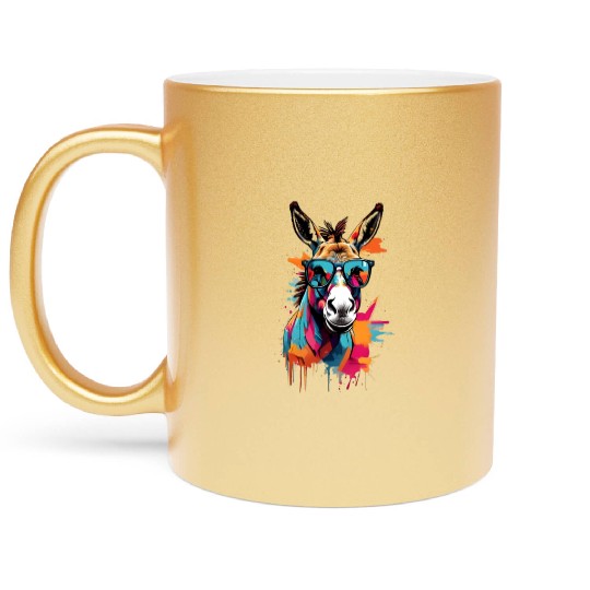 artistic unique donkey design with sun glasses Metallic Mugs
