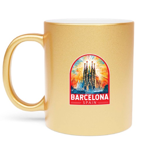 Barcelona Spain Travel Art Emblem Metallic Mugs