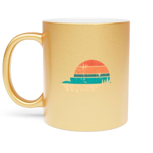 Retro Evergreen Sunset Stepped Circle Design Metallic Mugs