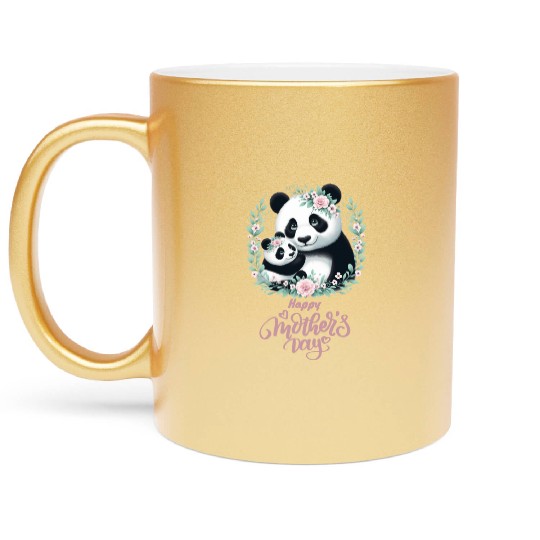 Happy Mother's Day Floral Wreath Mum Panda Metallic Mugs