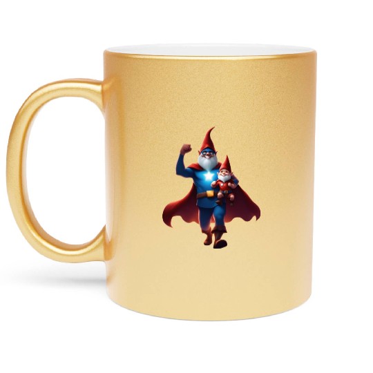 A Father's Day Gnome as a superhero dad Metallic Mugs