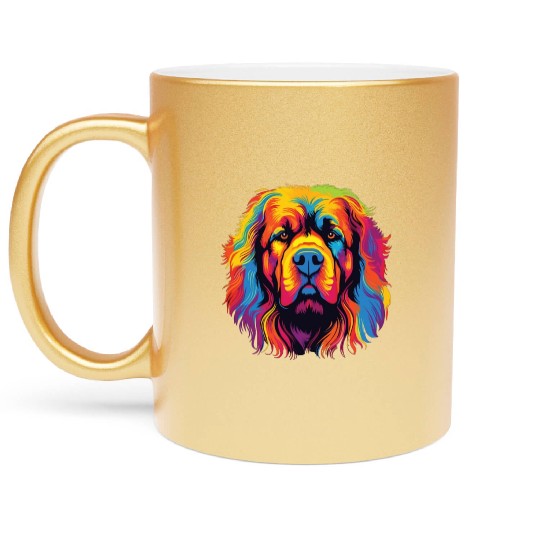 Watercolor Colorful Tibetan Mastiff Metallic Mugs