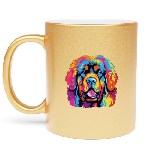 Watercolor Colorful Tibetan Mastiff Metallic Mugs