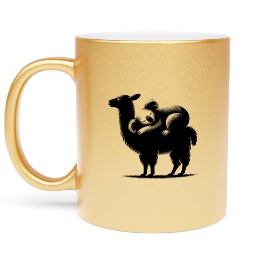 Cuddly Llama With A Chilling Koala On Its Back Metallic Mugs