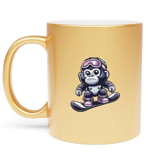 Monkey Gorilla Chimpanzee Ski Vacation Skier Metallic Mugs