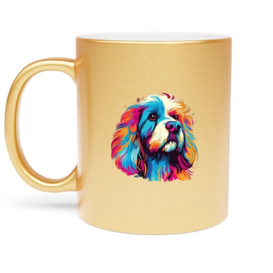 Watercolor Colorful Tibetan Spaniel Metallic Mugs