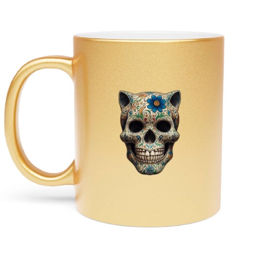 Talavera cat skull Metallic Mugs