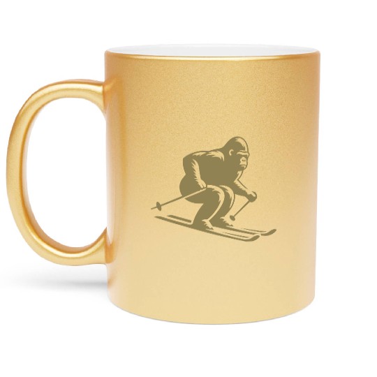Monkey Gorilla Chimpanzee Ski Silhouette Design Metallic Mugs