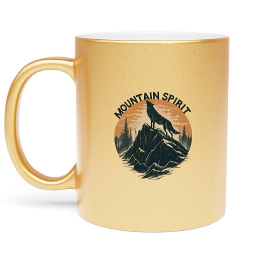 Mountain Majesty Wolf Howling on the Peak Metallic Mugs