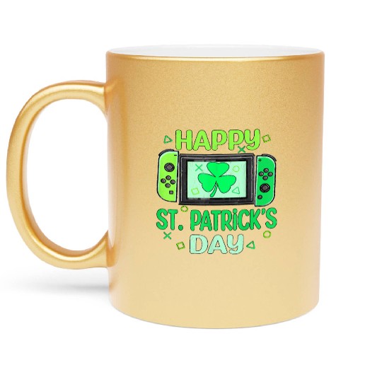 Video Gamer Shamrock Happy St Patricks Day Metallic Mugs