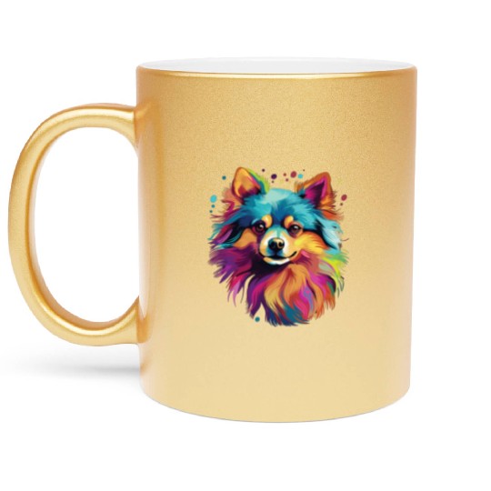 Watercolor Colorful Pomeranian Metallic Mugs