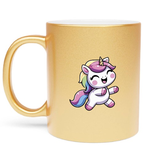 Happy Unicorn dancing Metallic Mugs