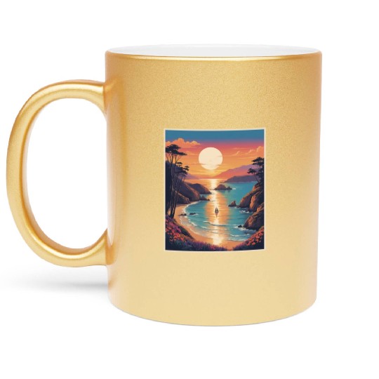 Natural Beach View Metallic Mugs