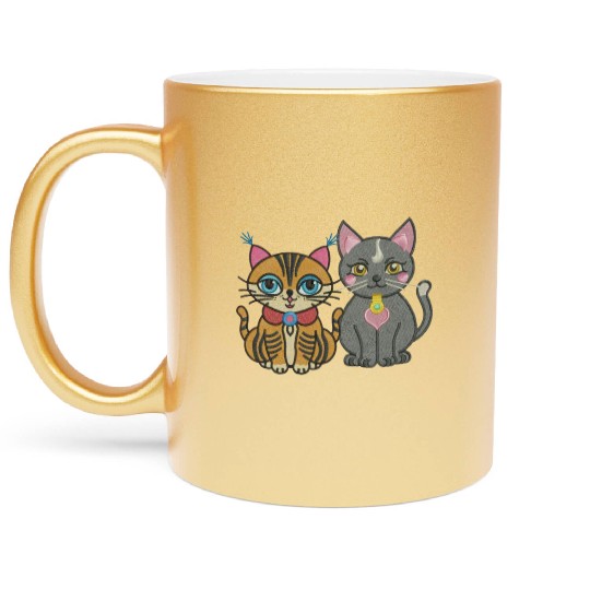 Cute catty couple embroidery design. Metallic Mugs
