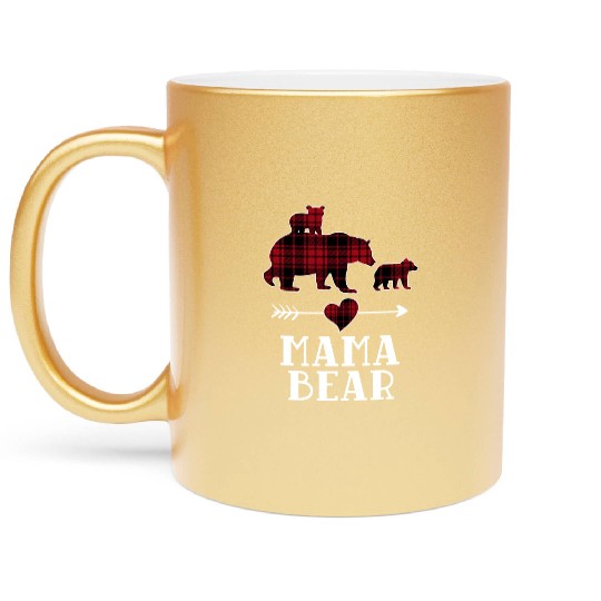 Mama Bear 2 Cubs Metallic Mugs Christmas Mama Bear Plaid