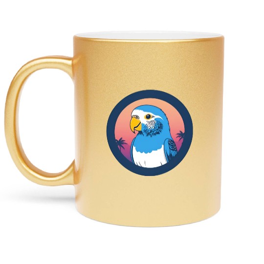 Synthwave Blue Budgie 1 Metallic Mugs