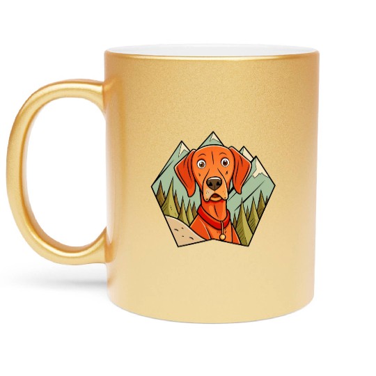 Alert Vizsla on Hike Metallic Mugs