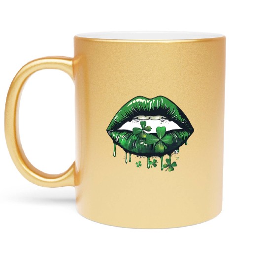 St Patrick Irish Green Lips Metallic Mugs
