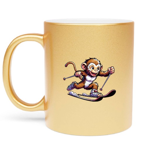 Monkey Chimpanzee Skier Winter Vacation Design Metallic Mugs